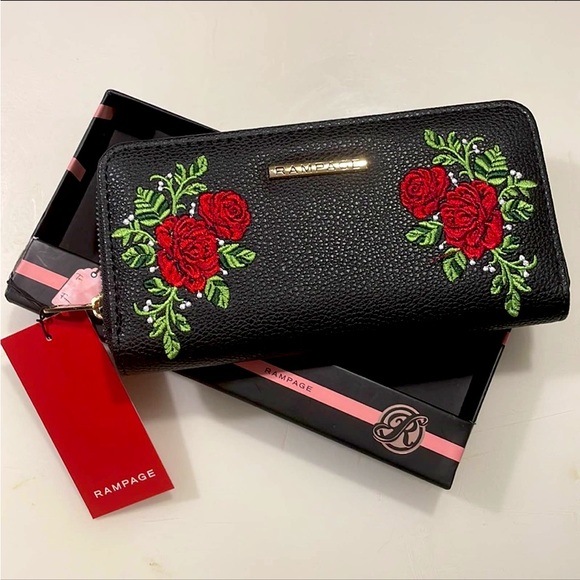 🆕 Rampage Floral Embroidered & Pebbled Zip-Around Long Trifold Wallet - Picture 14 of 14